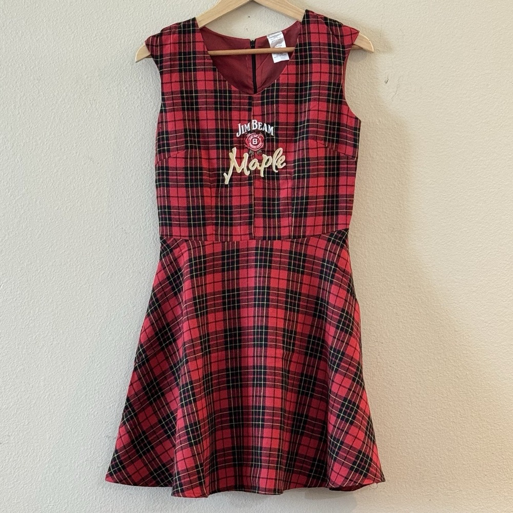 Jim Beam Maple Dress L Red Tartan Plaid Embroidered Whiskey Promo Costume